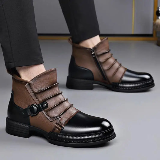 StephanBoots - Bottes basses rétro homme cuir peluche hiver