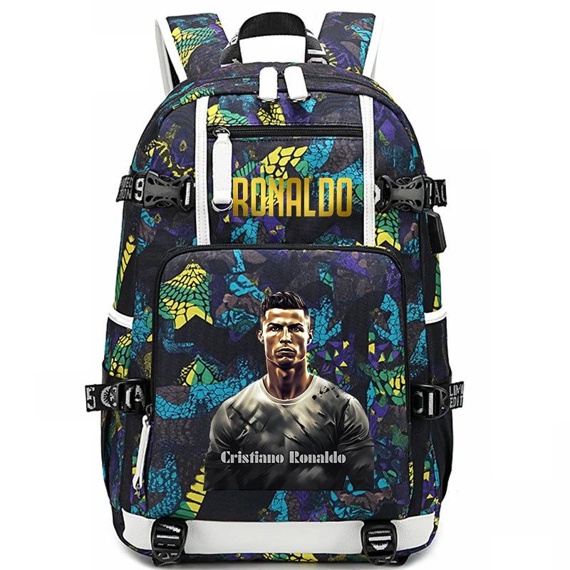 Sac d'école imprimé Ronaldo pour enfants, sac à dos pour étudiant, sac de voyage extérieur.