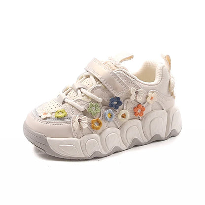 Baskets cuir floral fille, décontractées et confortables