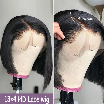 Bob Court 100% Cheveux Humains – Perruque Sans Colle HD Demi Dentelle Frontale 13x6, Tressée Os Droit Vietnamienne, Multi Séparation, Pré-Coupée Prêt à Porter