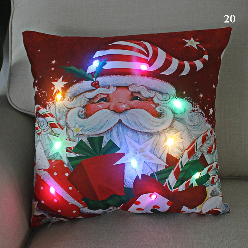 Housse coussin Noël LED Père Noël﻿– lumineux, déco maison, nouvel an
