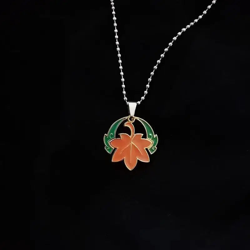 Collier Kazuha en acier titane avec pendentif feuille d’érable – 3 styles, cadeau pour fans .