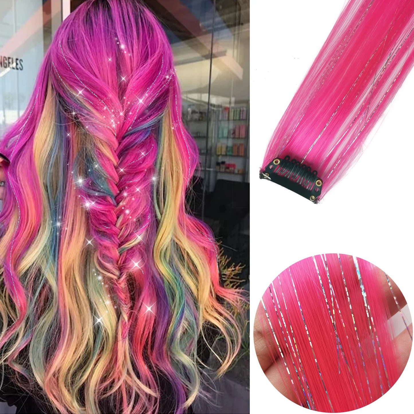 Extensions capillaires synthétiques à reflets colorés pour filles, postiches lisses multicolores de 22 pouces, 6 pièces/paquet