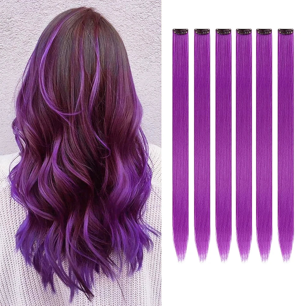 Extensions capillaires synthétiques à reflets colorés pour filles, postiches lisses multicolores de 22 pouces, 6 pièces/paquet