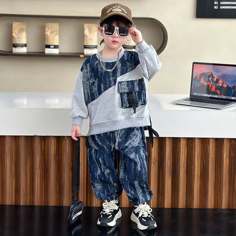 Vêtements enfants garçons, ensemble coton 2 pièces tendance