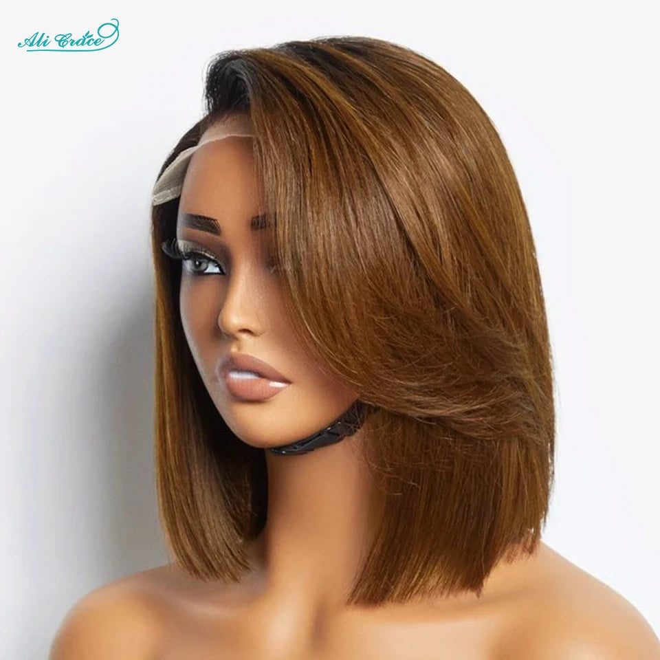 Ali Grace-Perruque Bob Lace Wig naturelle lisse ombrée, cheveux courts, 13 age, T1B/30, pre-plucked .