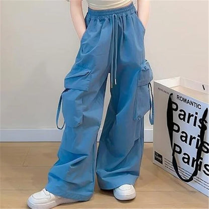 Pantalons cargo amples fille 5-14 ans, jambes larges, poches, mode printemps .