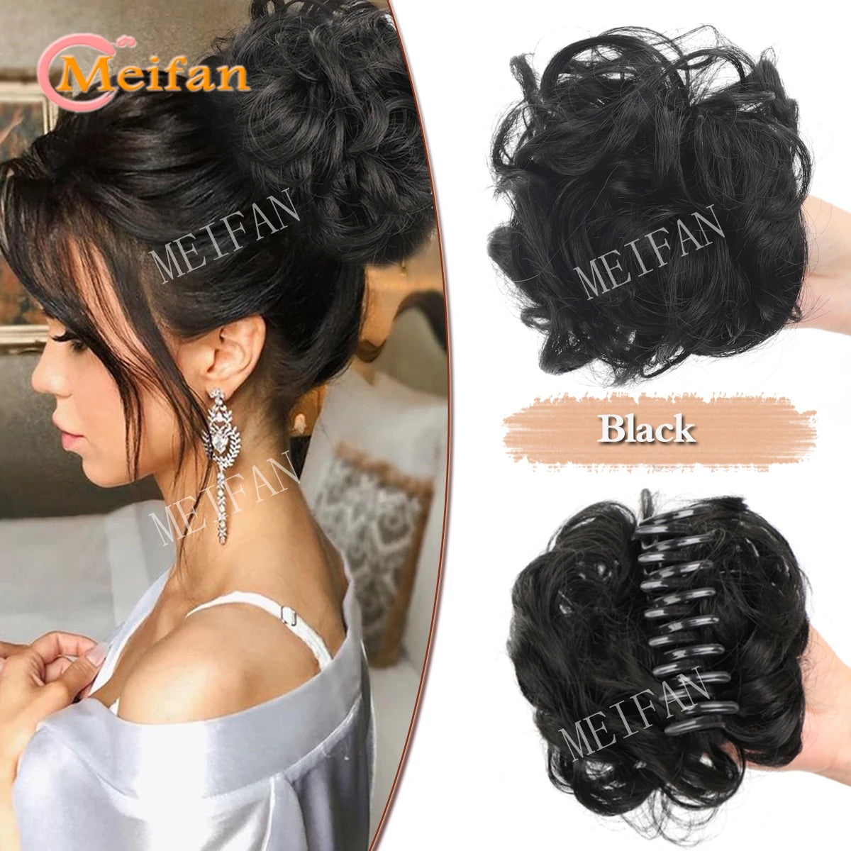 synthetic wavy bun with claw clip,