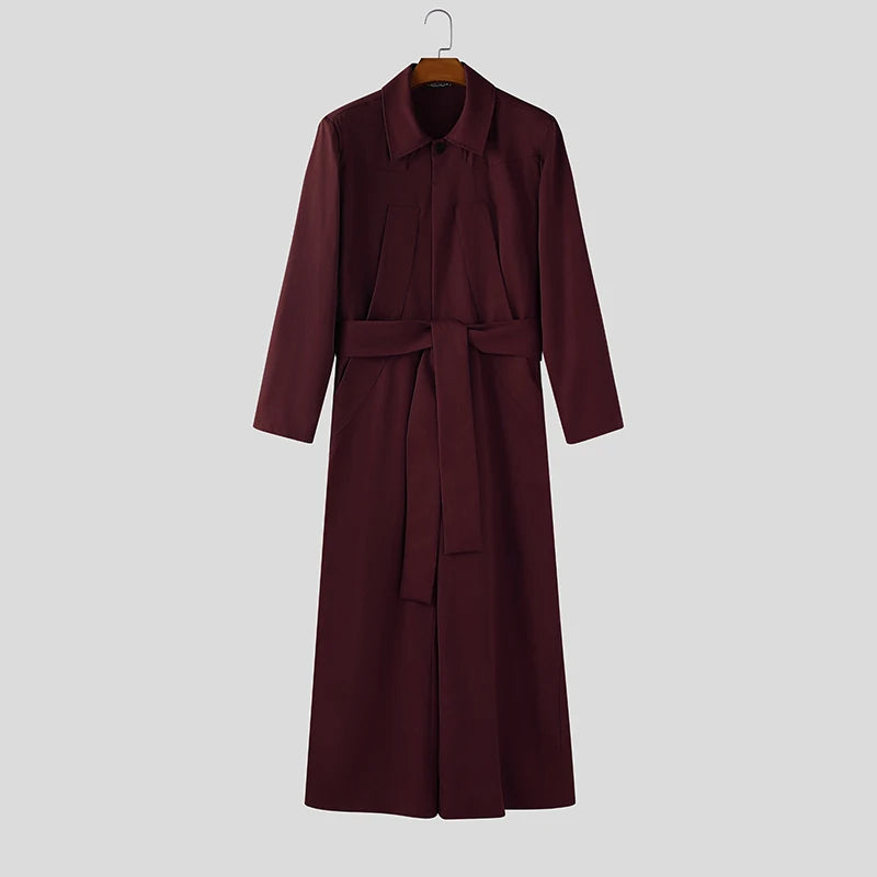 Salopette homme INCERUN  couleur unie à manches longues revers, jambe large – Combinaison ample streetwear décontracté S-5XL