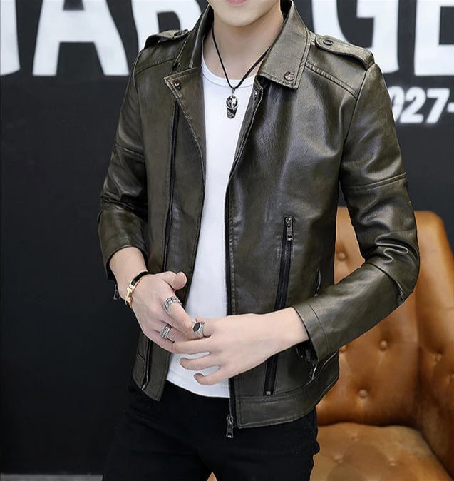 Blazer homme slim fit en cuir, style coréen, simple boutonnage, décontracté luxe .