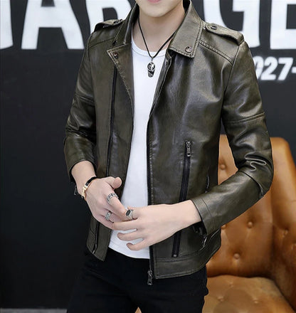 Blazer homme slim fit en cuir, style coréen, simple boutonnage, décontracté luxe .