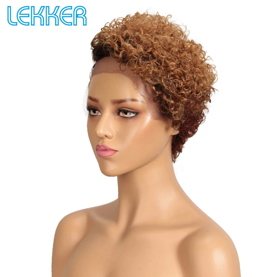 Perruque Bob Lace Front 100% Naturelle, Cheveux Crépus Bouclés, Pixie Court, Sans Colle, 13x1 .