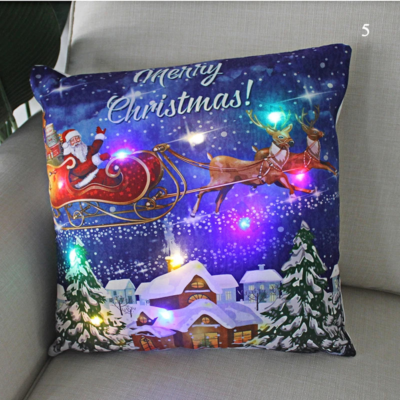 Housse coussin Noël LED Père Noël﻿– lumineux, déco maison, nouvel an