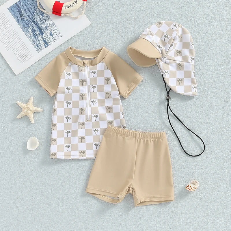 Ensemble maillot de bain été bébé garçon – anti‑UV, haut manches courtes, short et chapeau