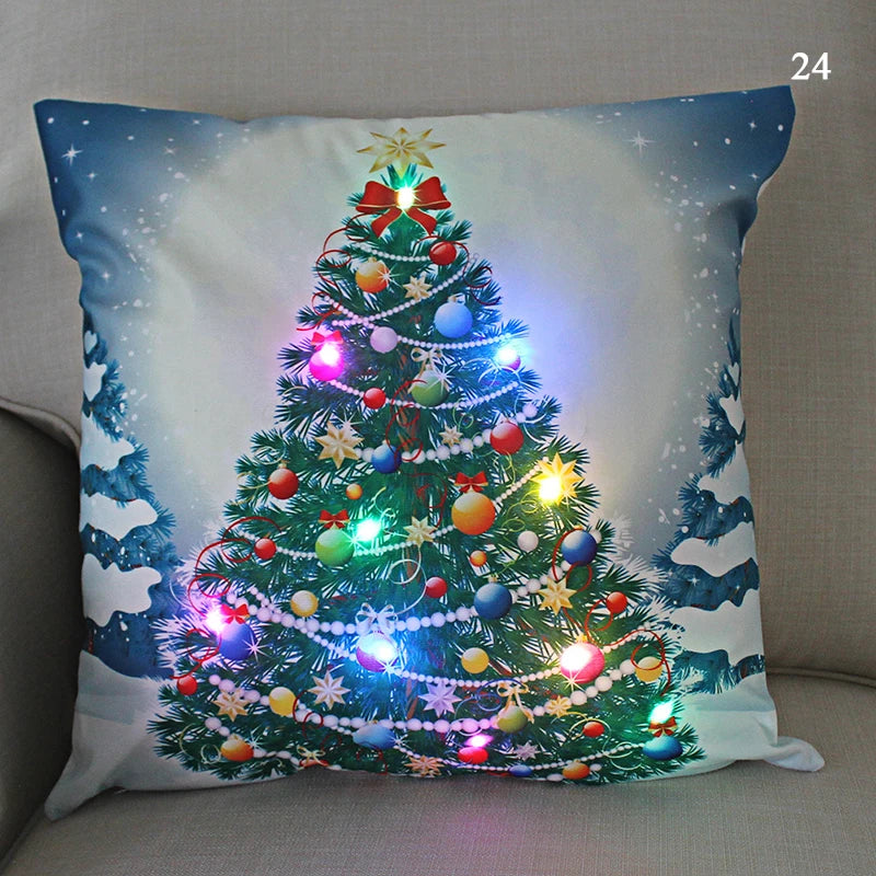 Housse coussin Noël LED Père Noël﻿– lumineux, déco maison, nouvel an