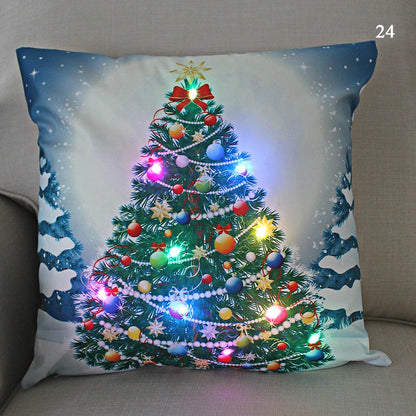 Housse coussin Noël LED Père Noël﻿– lumineux, déco maison, nouvel an
