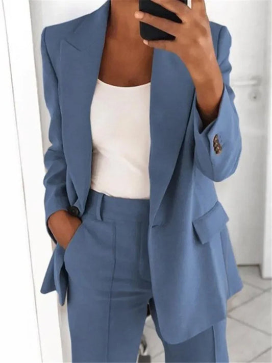 Blazer décontracté femme, manches longues, uni, boutons col, grande taille S-5XL.