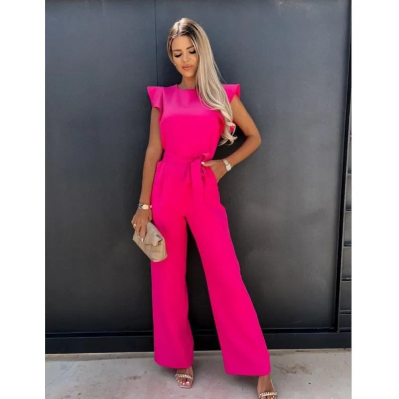 Combinaison Femme Été Taille Haute Unie Beige avec Bretelles et Fermeture Éclair