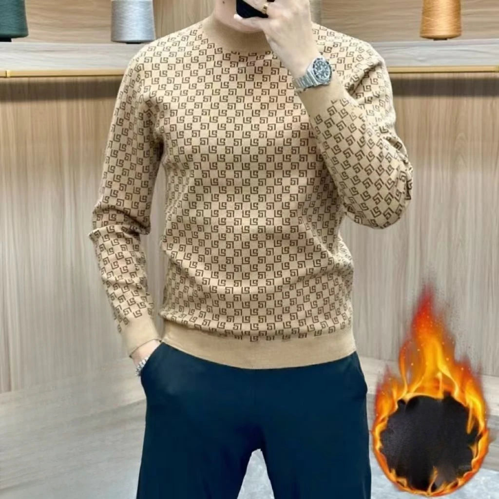 T-shirt Homme Épais à Manches Longues – Pull Chaud décontracté, Col Rond, Mode Coréenne Smiley, Automne Hiver, Nouveauté Tendance