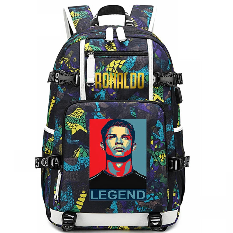 Sac d'école imprimé Ronaldo pour enfants, sac à dos pour étudiant, sac de voyage extérieur.