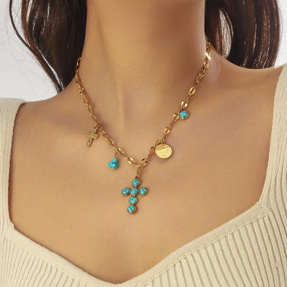 Collier en acier 316L avec pierre turquoise – Bijoux mode femme cadeau