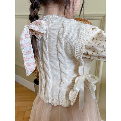 Gilet tricoté fille – sans manches, mode printemps/automne, 1‑7 ans