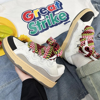 Chaussures homme/femme à lacets, style chunky décontracté skate et mode