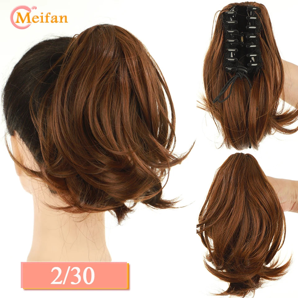 MEIFAN Short Synthetic Ponytail, Natural Claw Clip, Heat Resistant Hair.