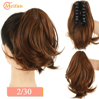 MEIFAN Short Synthetic Ponytail, Natural Claw Clip, Heat Resistant Hair.