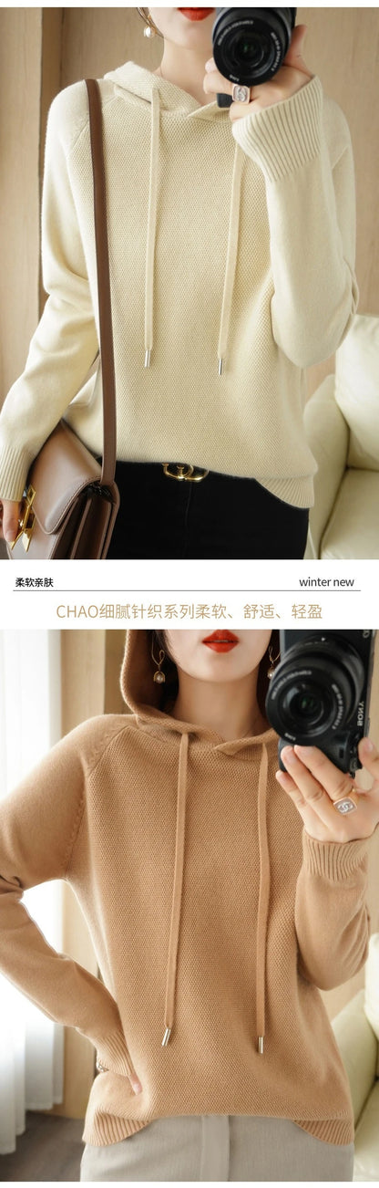 Pull à capuche femme automne-hiver, manches longues, tricot chaud style coréen .
