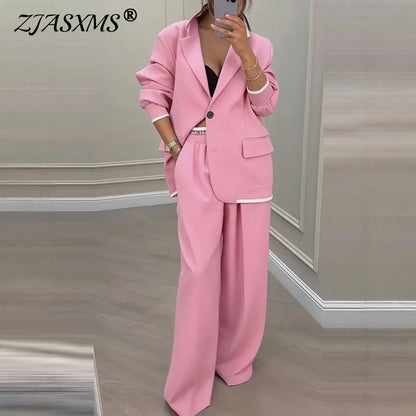 YIKOOLIN Ensemble Femme – Blazer Bouton Unique & Pantalon Large, Look Professionnel Élégant