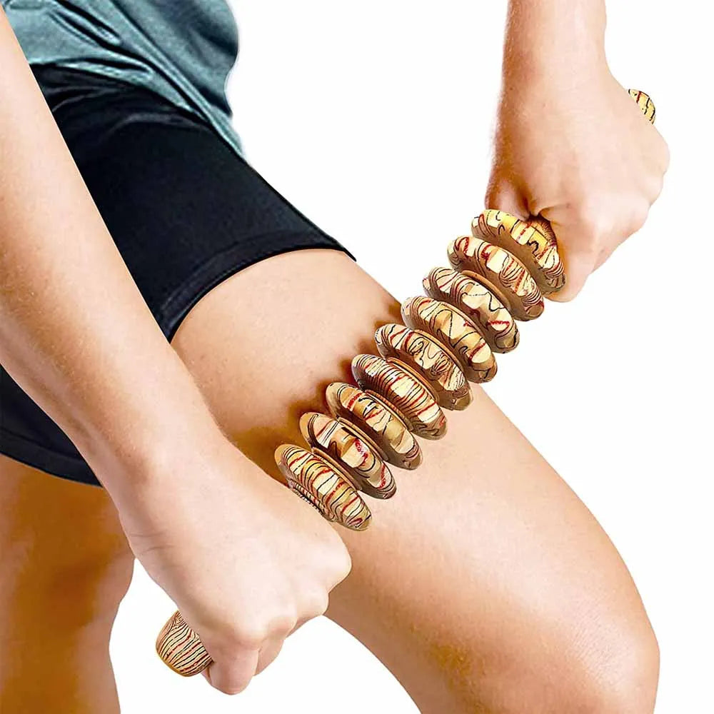 Rouleau de Massage Bois – 9 Rouleaux, Anti-Cellulite, Douleur Musculaire
