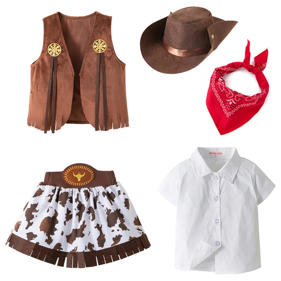 Costume Cowboy fille – Ensemble 4/5 pièces, jupe, gilet, cosplay Halloween