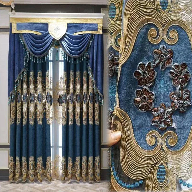 Rideau Brodé Luxe – Chenille, Style Européen, Avec Cantonnière .