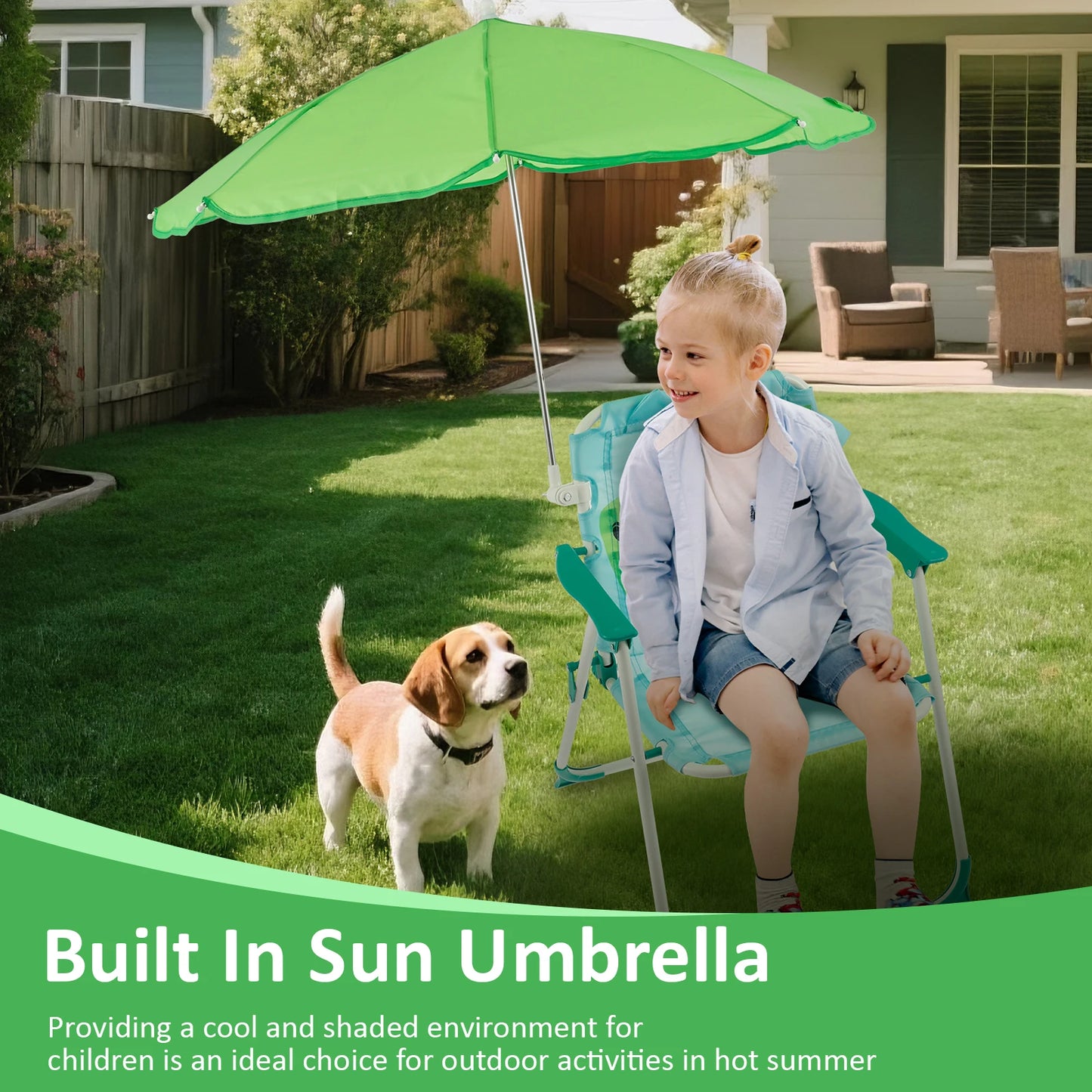 Chaise de plage pliante enfant avec parasol – légère, résistante au vent, idéale pique-nique & camping.