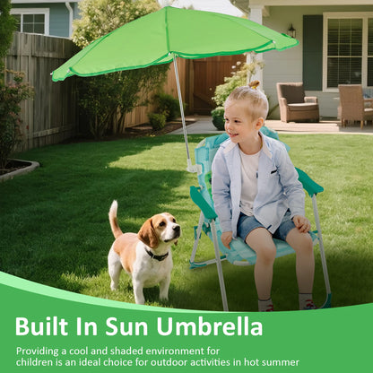 Chaise de plage pliante enfant avec parasol – légère, résistante au vent, idéale pique-nique & camping.