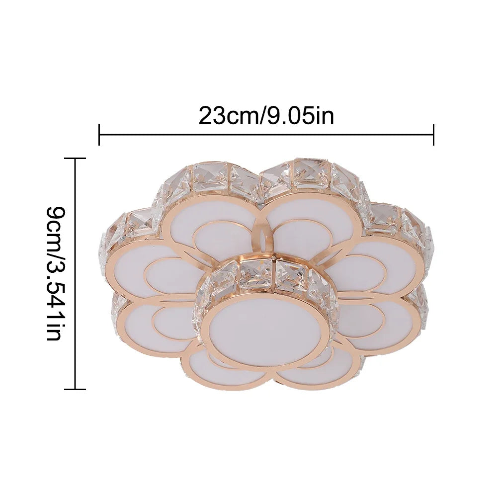 Plafonnier LED Fleur en Cristal Or – Allée, Escalier, Cuisine .