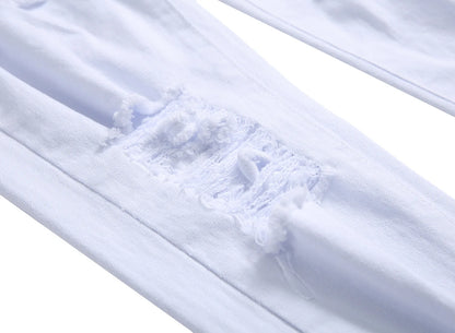 Jean Homme Destroy Droit, Pantalon Denim Blanc Grande Taille 28-42, Marque Mode .