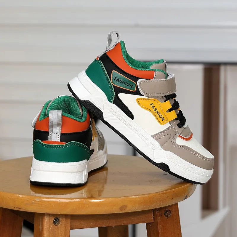 Baskets garçon automne en cuir PU, sneakers sport semelle plate