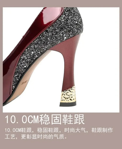 Escarpins plateforme femme cuir, talon épais, bout pointu, marron, mode .