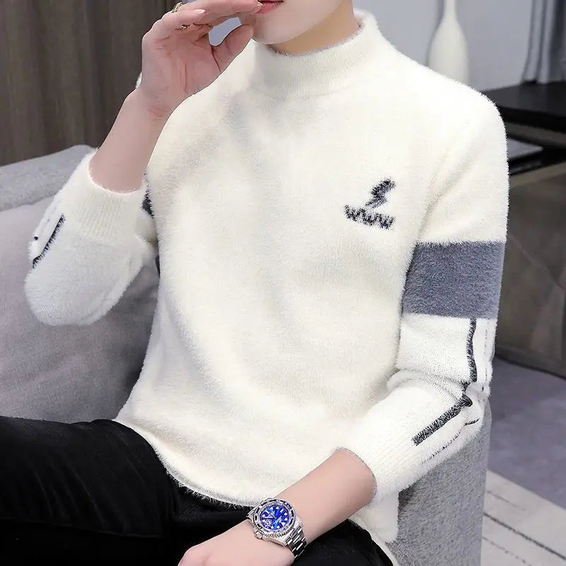 Pull KPOP Harajuku à Manches Longues – Style Vintage, Coupe Cintrée ou Ample, Col Mi-Haut, Tricot, Mode décontractée d'Hiver