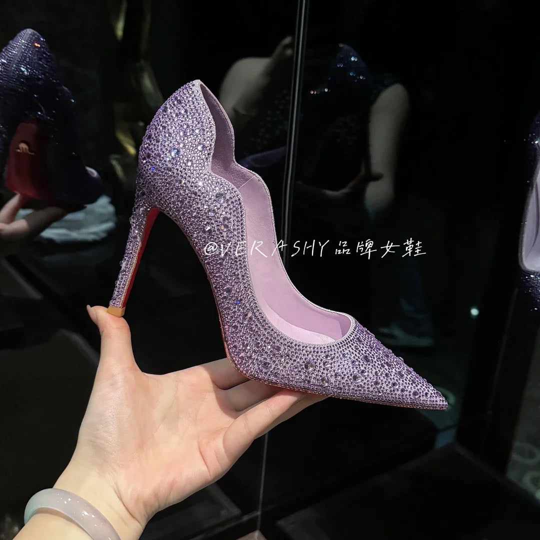 Talons Hauts Femmes 2025 Printemps – Chaussures Minces Pointues, Or Sexy, Style Français, Cristal, Semelle Rouge, Chaussures Mariage Élégantes