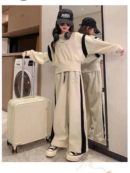 Ensemble bébé fille coréen 2 pièces 4-15 ans, style printemps, tendance oversize .