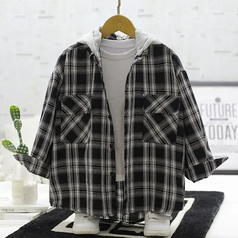 Chemise à carreaux garçon à manches longues printemps automne (4–14 ans)