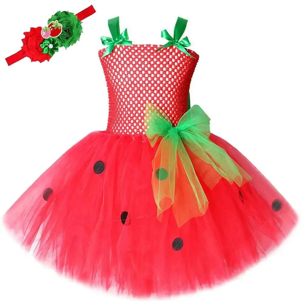 Robe tutu fraise enfant – Costume princesse fille, anniversaire, Halloween, Noël