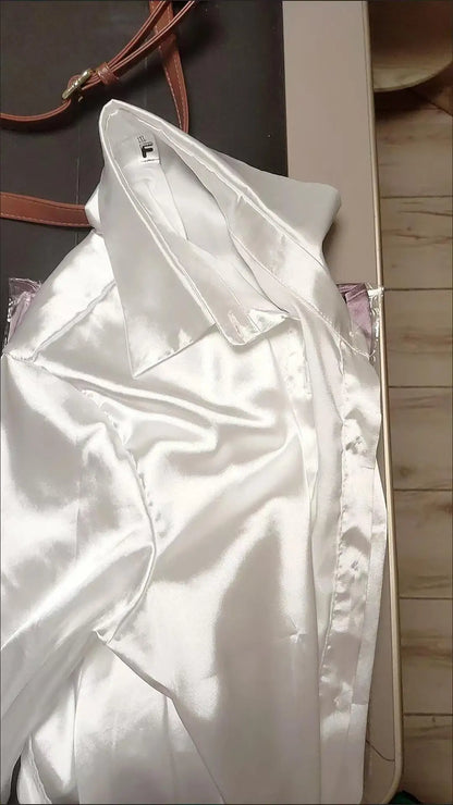 Chemise femme en satin – manches longues, vintage élégante, bureau & décontractée (été/automne)