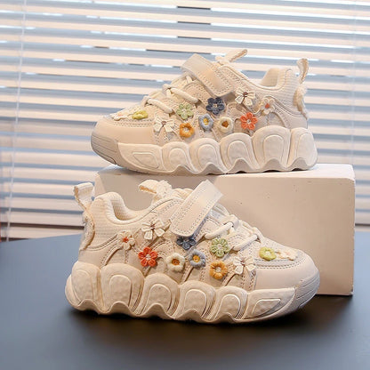 Baskets cuir floral fille, décontractées et confortables