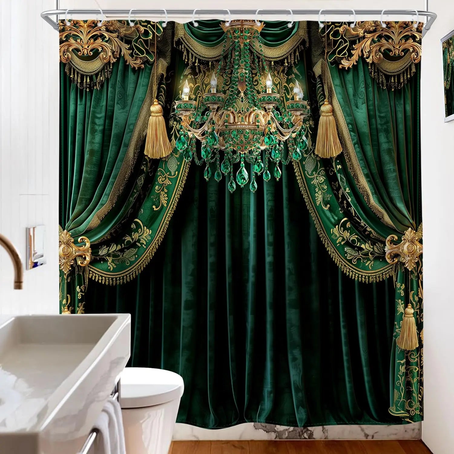 Rideau vert émeraude – Imprimé vintage luxe, décoration intérieur