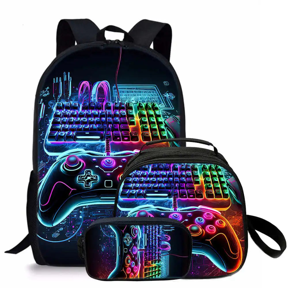 sac d’école, sac déjeuner, trousse pour étudiant Tapis de jeu 3D tendance, 3 pièces .