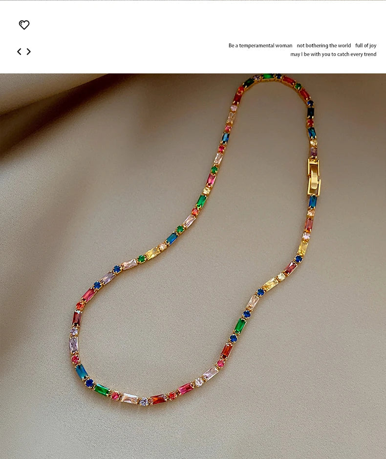 Ensemble bijoux femme luxe, chaîne zircon coloré, collier & bracelet, style coréen .